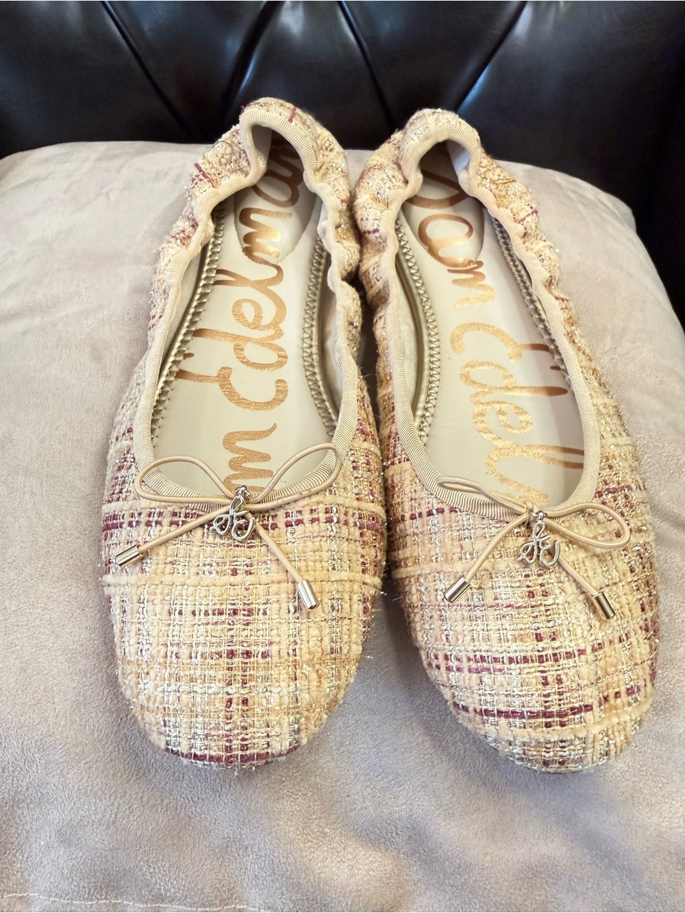 SAM EDELMAN FELICIA PALE GOLD BOUCLE BALLET FLATS - Sz 11